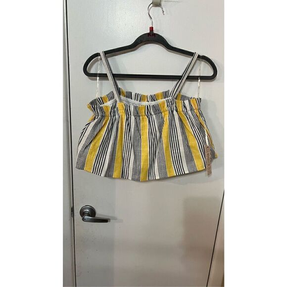 IRIS Linen Blend Yellow Stripe Crop Top Womens SZ L New With Tags - Picture 2 of 13
